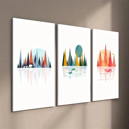 3pcs Forest & Animals Creative Illustration Wall Art Set Canvas Framed 60x90cm - High Quality Print 100% Australian Made Wall Canvas Ready to Hang