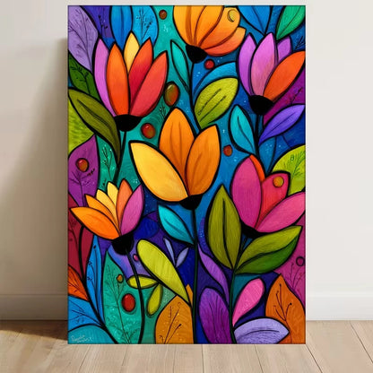 Vibrant Abstract Floral Painting 60x90cm Metal Print Ready to Hang