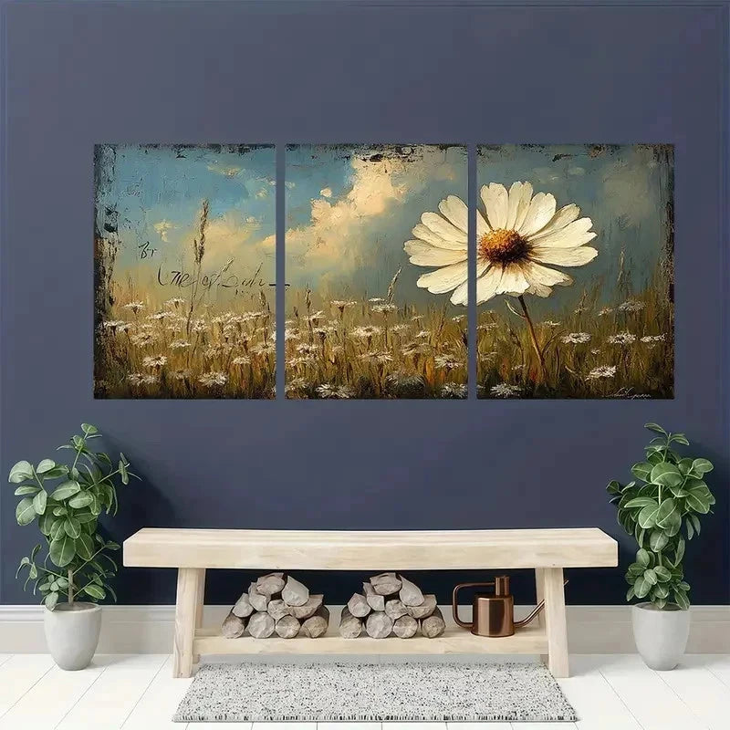 3pcs Queen Annes Lace Meadow cBeige Perfect Wall Art Set Canvas Framed 50x70cm - High Quality Print 100% Australian Made Wall Canvas Ready to Hang - Bella Home Decor
