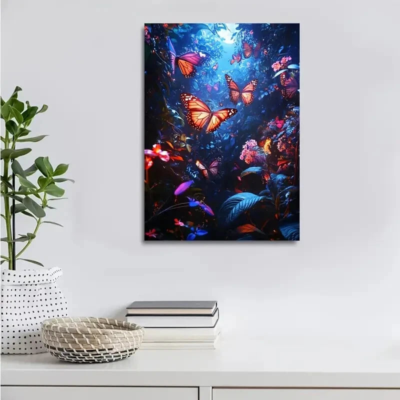 Vibrant Butterfly Jungle Butterflies & Lush Painting 40x60cm Metal Print Ready to Hang - Bella Home Decor