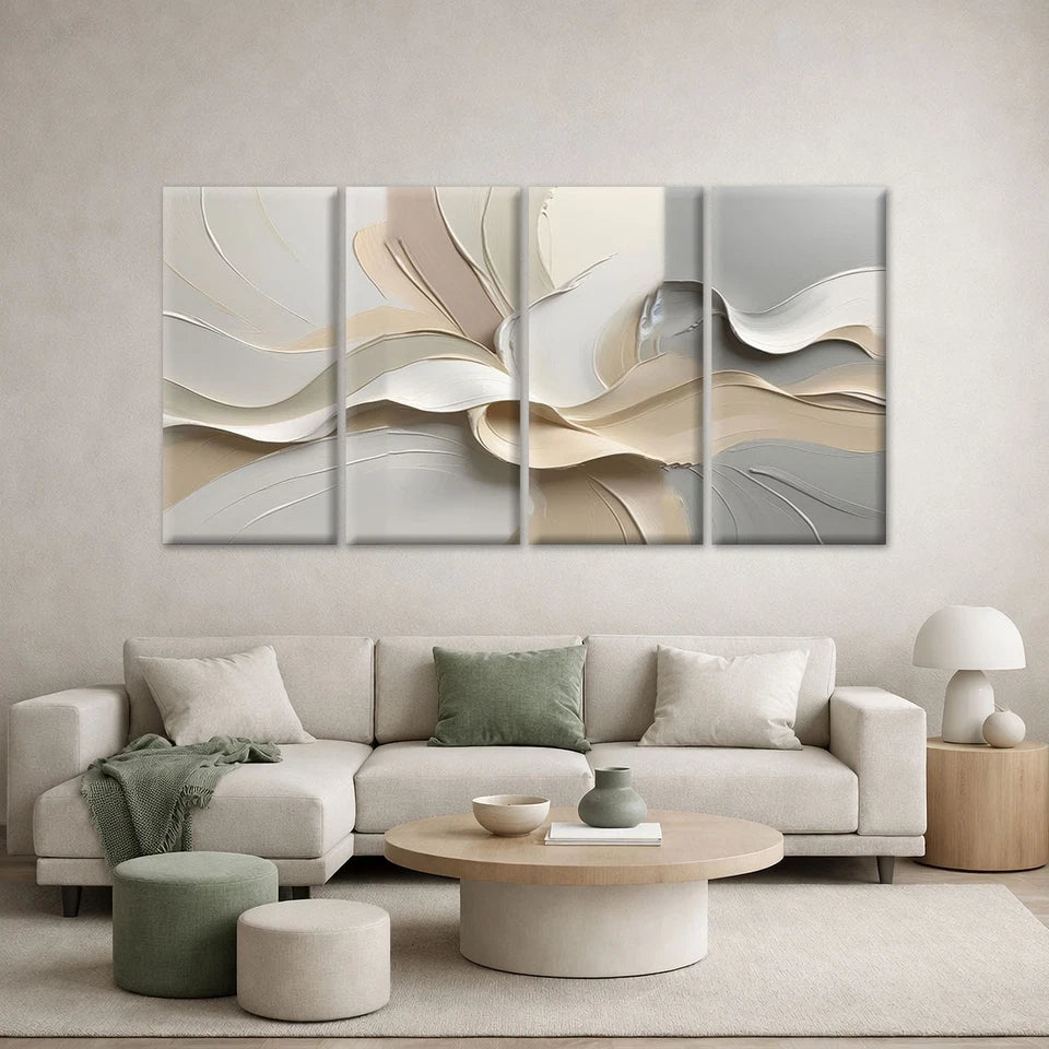 4pcs Minimalist Neutral Abstract Beige Wall Art Set Canvas Framed 45x80cm - High Quality Print 100% Australian Made Wall Canvas Ready to Hang