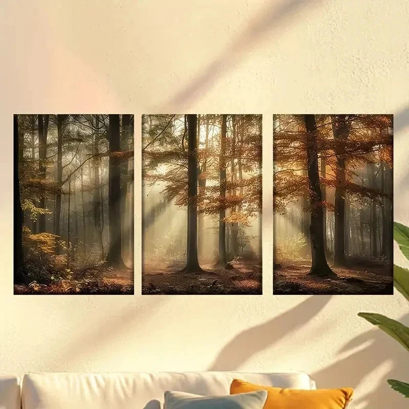 3pcs  Quiet Foggy Forest in Autumn  Wall Art Set Canvas Framed 60x90cm - High Quality Print 100% Australian Made Wall Canvas Ready to Hang - Bella Home Decor