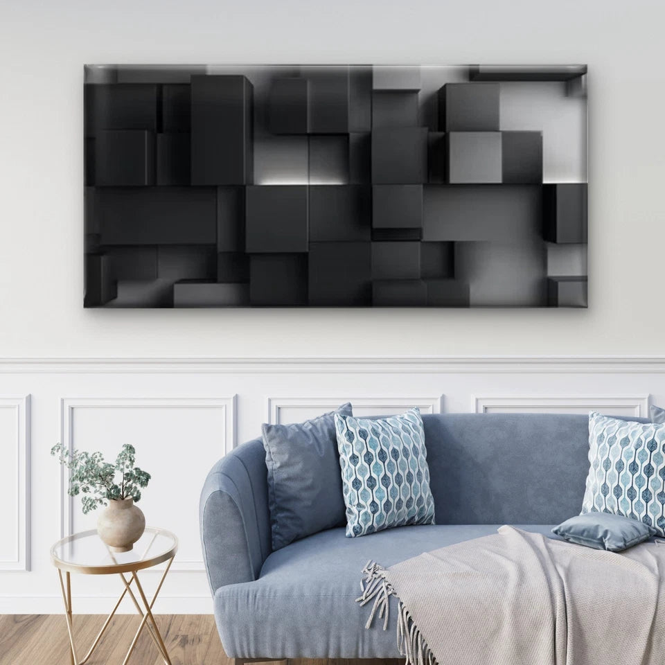 Geometric Abstract Monochrome Wall Art Canvas Office Home Room Framed 120x60cm