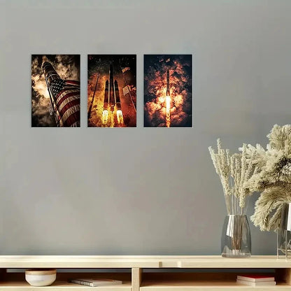 3pcs Vintage Soviet Rocket Launch Wall Art Set Canvas Framed 50x70cm - High Quality Print 100% Australian Made Wall Canvas Ready to Hang