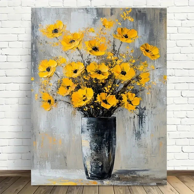 Beautiful Abstract Yellow Flower Painting 40x60cm Metal Print Ready to Hang - Bella Home Decor