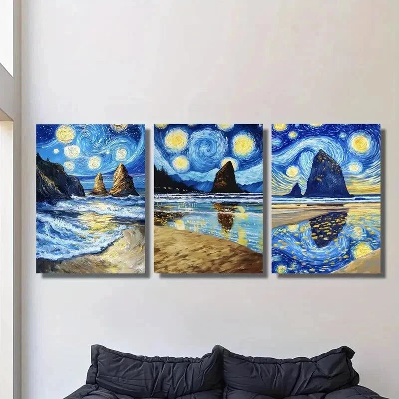 3pcs Van Gogh Starry Sky Landscape Wall Art Set Canvas Framed 40x60cm - High Quality Print 100% Australian Made Wall Canvas Ready to Hang
