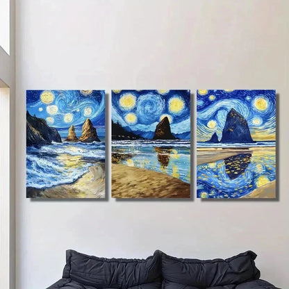 3pcs Van Gogh Starry Sky Landscape Wall Art Set Canvas Framed 40x60cm - High Quality Print 100% Australian Made Wall Canvas Ready to Hang