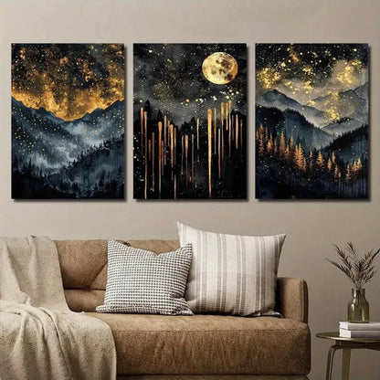 3pcs Abstract Starry Celestial Sky Black Wall Art Canvas Unframed - High Quality Print 100% Australian Made Wall Canvas - Bella Home Decor