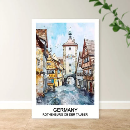 Germany Rothenburg ob der Tauber European Town Travel Poster Print Wall Art
