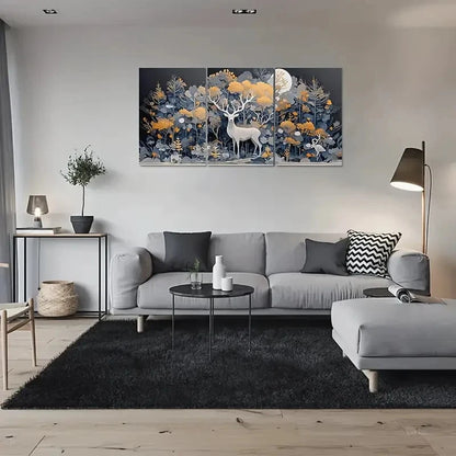 3pcs Enchanted Forest Moonlit Deer Wall Art Set Canvas Framed 40x60cm - High Quality Print 100% Australian Made Wall Canvas Ready to Hang