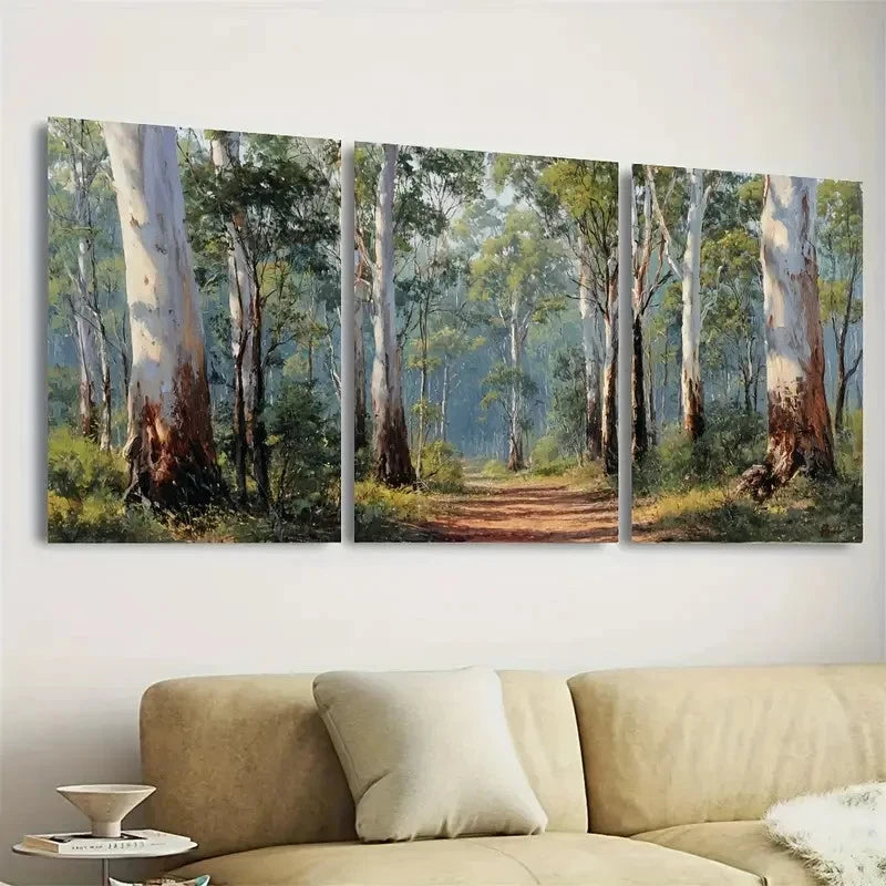 3pcs Serene Eucalyptus Gum Tree Painting Wall Art Set Canvas Framed 50x70cm - High Quality Print 100% Australian Made Wall Canvas Ready to Hang - Bella Home Decor