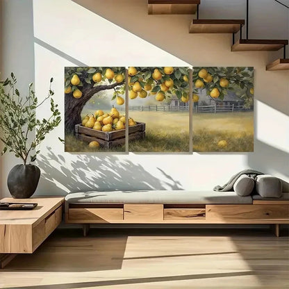 3pcs Ripe Pears in Wooden Crates Metal Print Ready to Hang Art