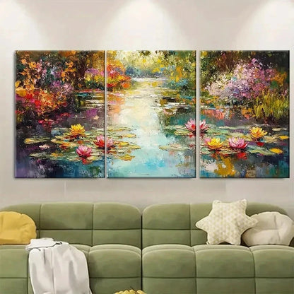 3pcs Vibrant Floral Painting Colorful Nature R  Wall Art Set Canvas Framed 50x70cm - High Quality Print 100% Australian Made Wall Canvas Ready to Hang