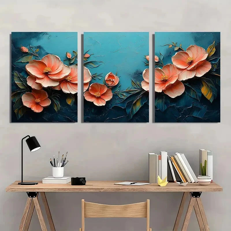 3pcs Elegant Floral Vibrant Abstract Flowers Metal Print Ready to Hang Art