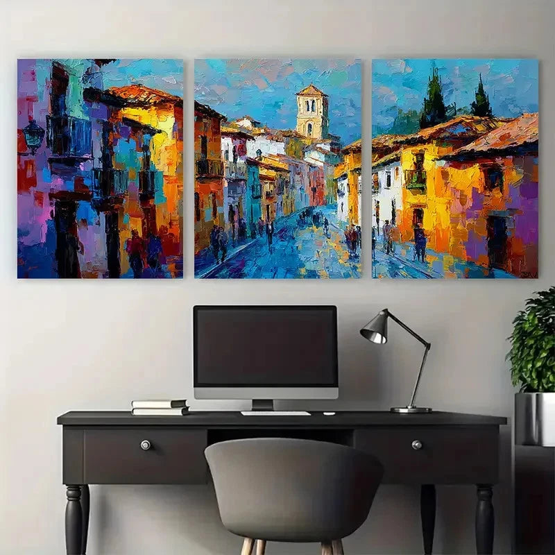 3pcs Cityscape Granada Carrera Del Darro Prefect Wall Art Set Canvas Framed 60x90cm - High Quality Print 100% Australian Made Wall Canvas Ready to Hang - Bella Home Decor