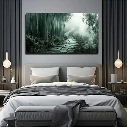 Serene Bamboo Forest Asian Wall Art Canvas Office Home Room Framed 120x60cm