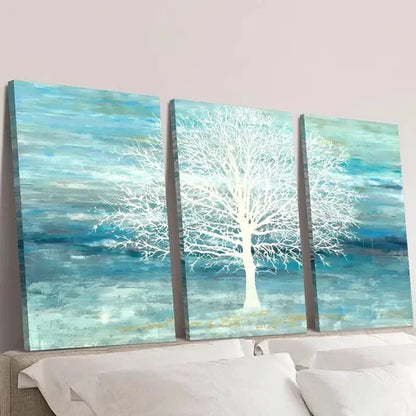 3pcs Cyan and Blue Landscape & White Tree Wall Art Canvas Unframed – High Quality Print 100% Australian Made Wall Canvas - Bella Home Decor