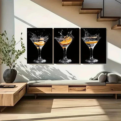 3pcs Martini Drinks with Oranges Triptych  Wall Art Set Canvas Unframed - High Quality Print 100% Australian Made Wall Canvas