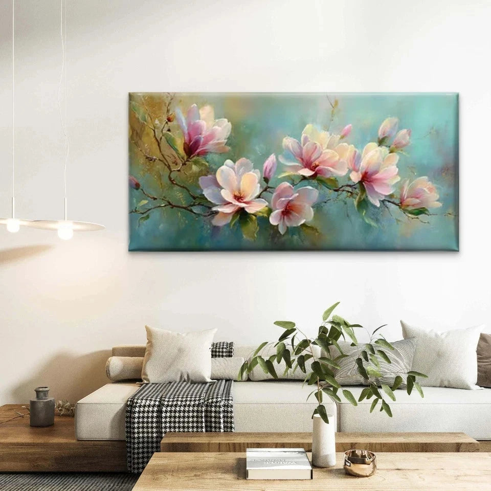 Blush Pink & White Floral Wall Art Canvas Office Home Room Framed 120x60cm