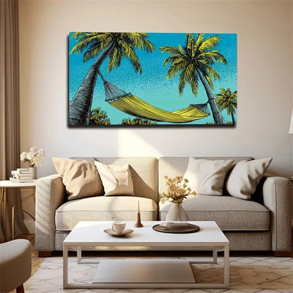 Tropical Beach Scene With Palm Wall Art Canvas Office Home Room Framed 120x60cm