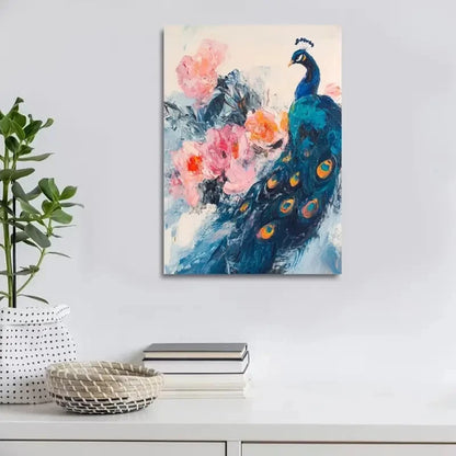 Contemporary Peacock & Peonies Abstract Floral  40x60cm Metal Print Ready to Hang