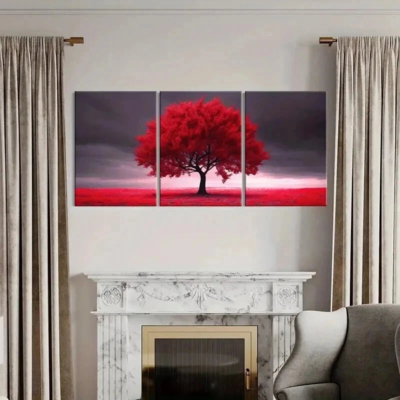 3pcs Natural Landscape Art Red Trees Wall Art Set Canvas Framed 50x70cm - High Quality Print 100% Australian Made Wall Canvas Ready to Hang - Bella Home Decor
