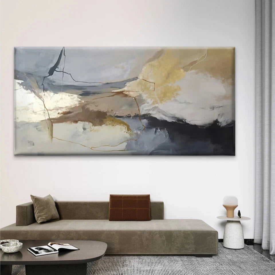Abstract Beige Gray White Wall Art Canvas Office Home Room Framed 120x60cm