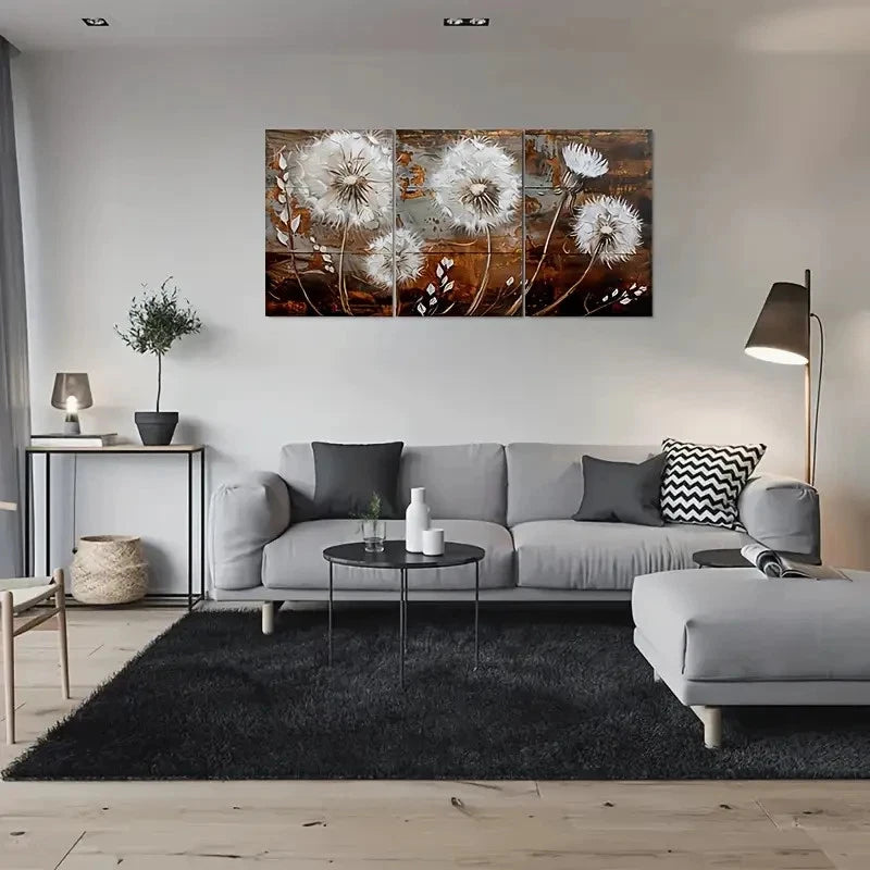 3pcs Modern Abstract Dandelion Wall Art Set Canvas Framed 60x90cm - High Quality Print 100% Australian Made Wall Canvas Ready to Hang