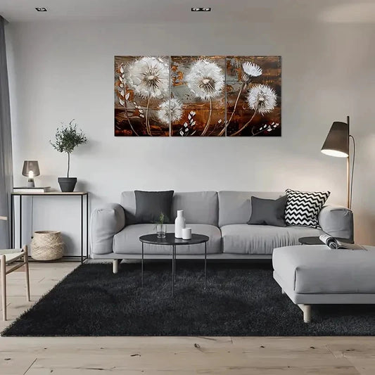 3pcs Modern Abstract Dandelion Wall Art Set Canvas Framed 60x90cm - High Quality Print 100% Australian Made Wall Canvas Ready to Hang