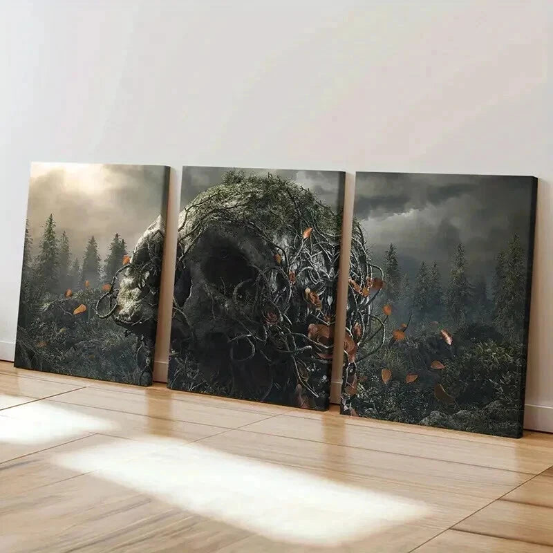 3pcs Creepy Skeleton Entwined in Vines Wall Art Set Canvas Framed 60x90cm - High Quality Print 100% Australian Made Wall Canvas Ready to Hang - Bella Home Decor