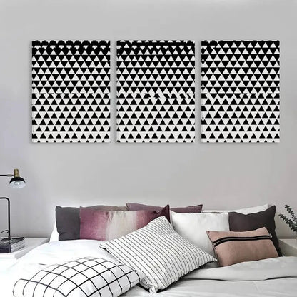 3pcs Black & White Geometric Triangle Pattern   Wall Art Set Canvas Framed 50x70cm - High Quality Print 100% Australian Made Wall Canvas Ready to Hang - Bella Home Decor