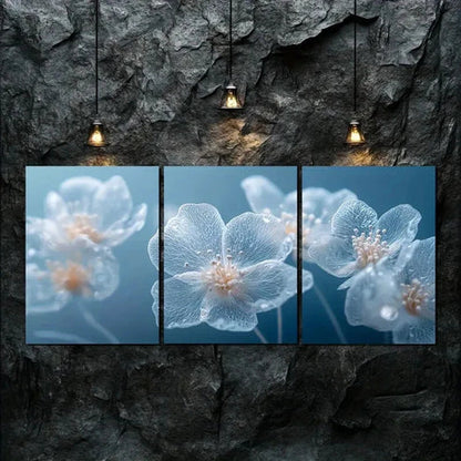 3pcs Elegant White Cherry Blossom Blue Perfect Wall Art Set Canvas Unframed - High Quality Print 100% Australian Made Wall Canvas