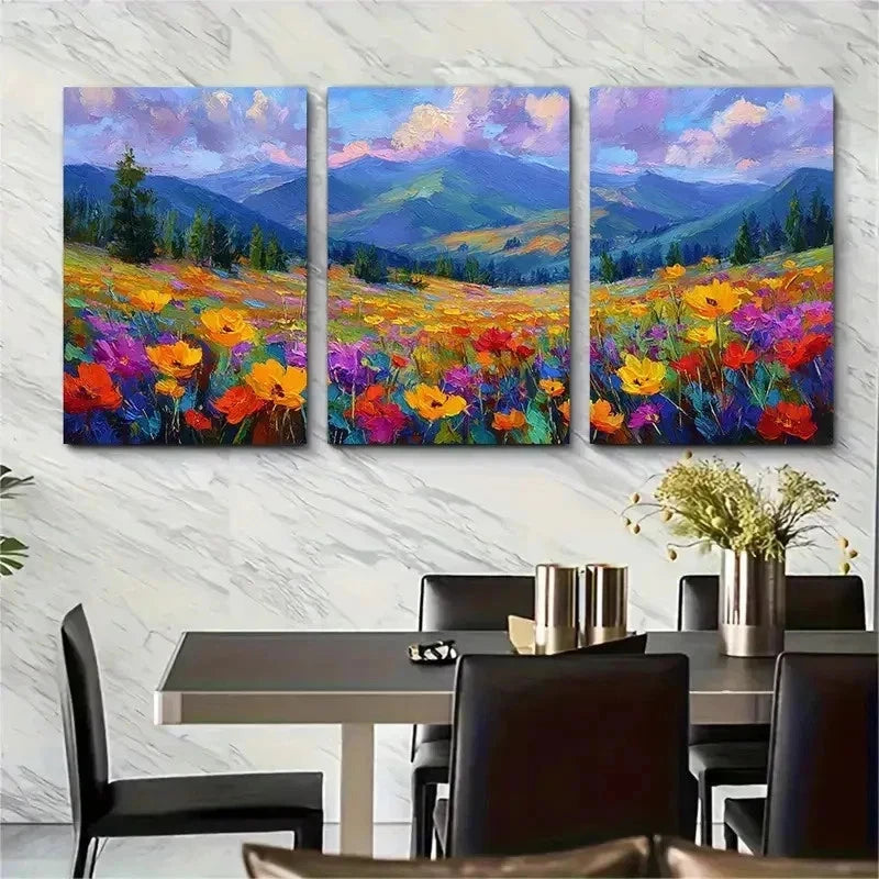 3pcs Golden Sunset Wildflower Floral Perfect Wall Art Set Canvas Framed 50x70cm - High Quality Print 100% Australian Made Wall Canvas Ready to Hang - Bella Home Decor