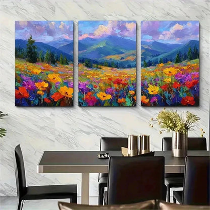 3pcs Golden Sunset Wildflower Floral Perfect Wall Art Set Canvas Framed 50x70cm - High Quality Print 100% Australian Made Wall Canvas Ready to Hang - Bella Home Decor