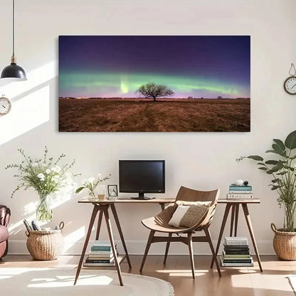 Northern Lights & Bow Trees Wall Art Canvas Office Home Room Framed 120x60cm