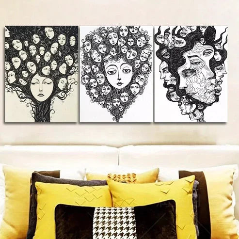 3 PCS Lines Make Up On The Face Black And White Wall Art Set Canvas Unframed - High Quality Print 100% Australian Made Wall Canvas - Bella Home Decor