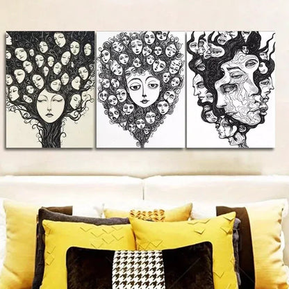 3 PCS Lines Make Up On The Face Black And White Wall Art Set Canvas Unframed - High Quality Print 100% Australian Made Wall Canvas - Bella Home Decor