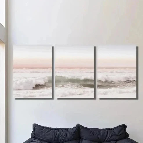 3pcs Pink Coast Sunset Ocean Scenery Wall Art Canvas Unframed - High Quality Print 100% Australian Made Wall Canvas