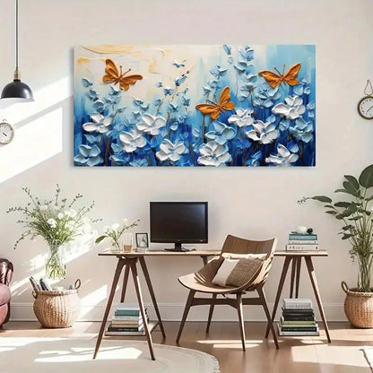 Botanical & Butterfly White Wall Art Canvas Office Home Room Framed 120x60cm - Bella Home Decor