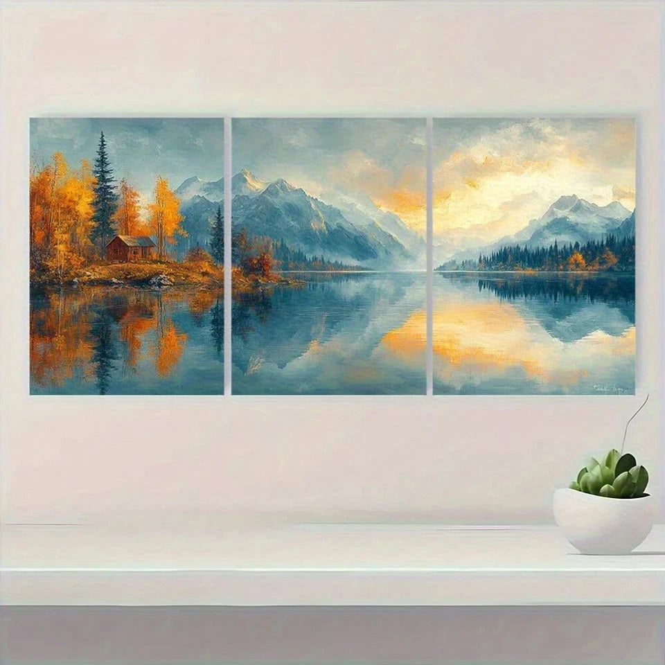 3pcs Scenic Lake Travel Painting Metal Print Ready to Hang Art - Bella Home Decor