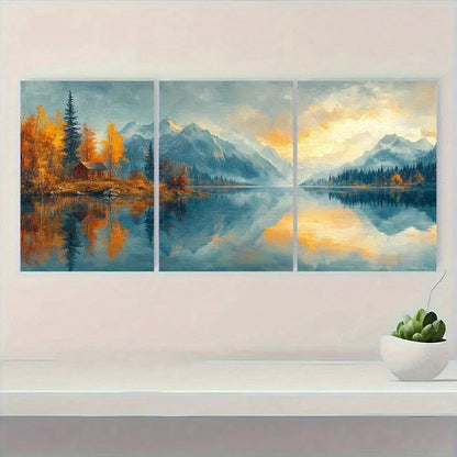 3pcs Scenic Lake Travel Painting Metal Print Ready to Hang Art - Bella Home Decor