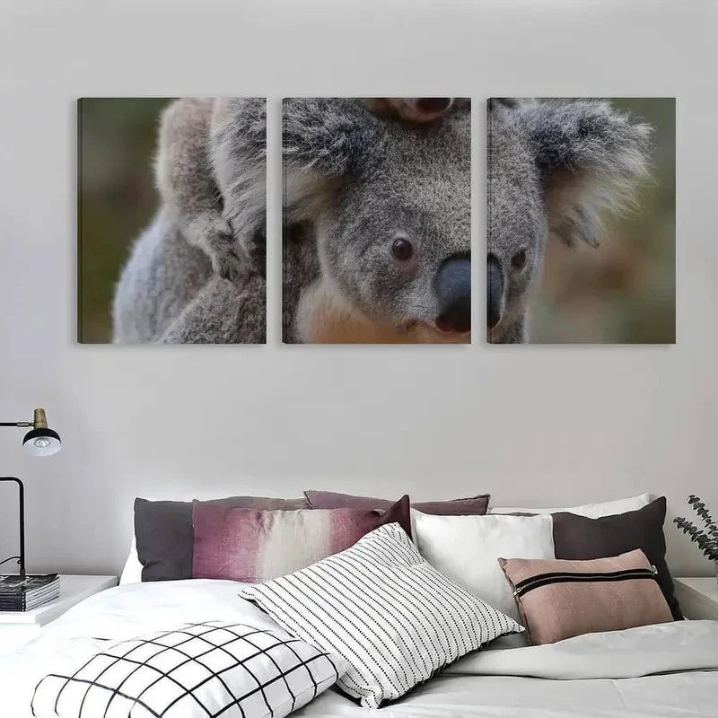3pcs Australian Baby Koala Riding Mother Back  Wall Art Set Canvas Framed 50x70cm - High Quality Print 100% Australian Made Wall Canvas Ready to Hang - Bella Home Decor