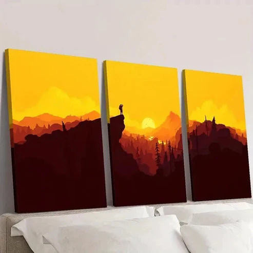 3pcs Men & Sunset Mountains Landscape Wall Art Set Canvas Unframed - High Quality Print 100% Australian Made Wall Canvas