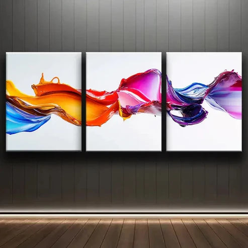 3pcs Colorful Splashes of Liquid Paint Perfect Wall Art Set Canvas Unframed - High Quality Print 100% Australian Made Wall Canvas - Bella Home Decor