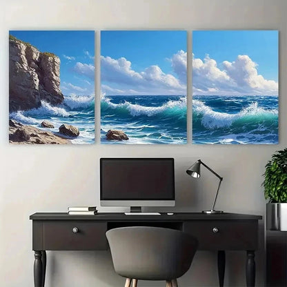 3pcs Vibrant Blue Sky & Turquoise Water Perfect Wall Art Set Canvas Framed 50x70cm - High Quality Print 100% Australian Made Wall Canvas Ready to Hang