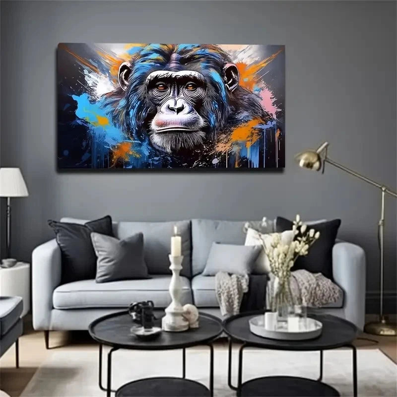 Large Silent Color Gorilla Wall Art Canvas Office Home Room Framed 120x60cm - Bella Home Decor
