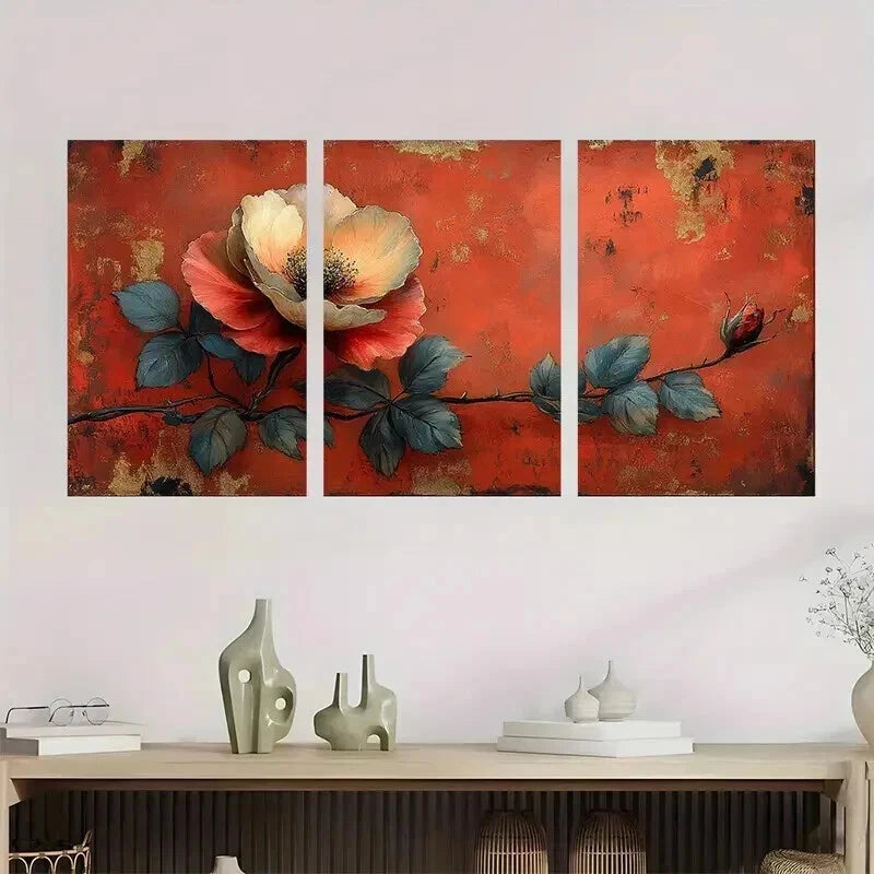 3pcs Journal Page Floral Illustration Perfect Wall Art Set Canvas Framed 60x90cm - High Quality Print 100% Australian Made Wall Canvas Ready to Hang - Bella Home Decor