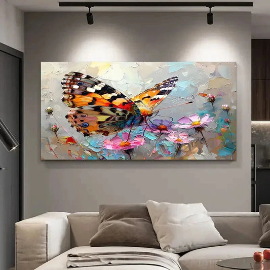 Vibrant Butterfly & Floral Wall Art Canvas Office Home Room Framed 120x60cm