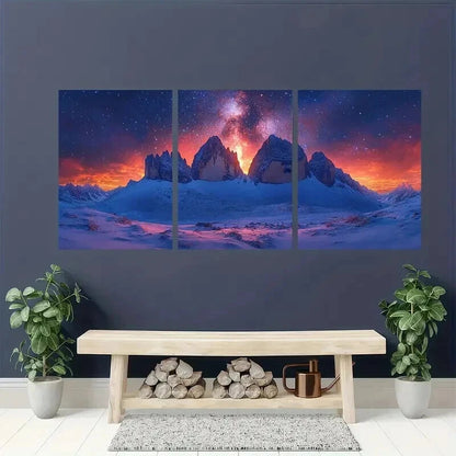 3pcs Starry Sky and Snow Capped Mountains Wall Art Set Canvas Framed 50x70cm - High Quality Print 100% Australian Made Wall Canvas Ready to Hang - Bella Home Decor
