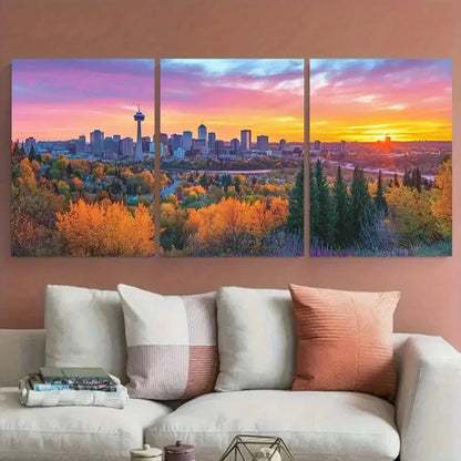 3pcs Vibrant Sunset Skyline Cityscape Perfect  Wall Art Set Canvas Framed 40x60cm - High Quality Print 100% Australian Made Wall Canvas Ready to Hang